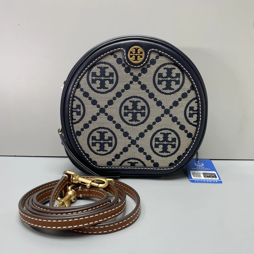 95新 TORY BURCH/汤丽柏琦 蓝色织物圆饼包18*17*8cmE081702经典