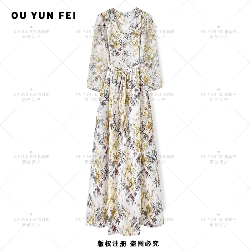 高级感连衣裙女夏季新款气质显瘦穿搭印花长裙F1971