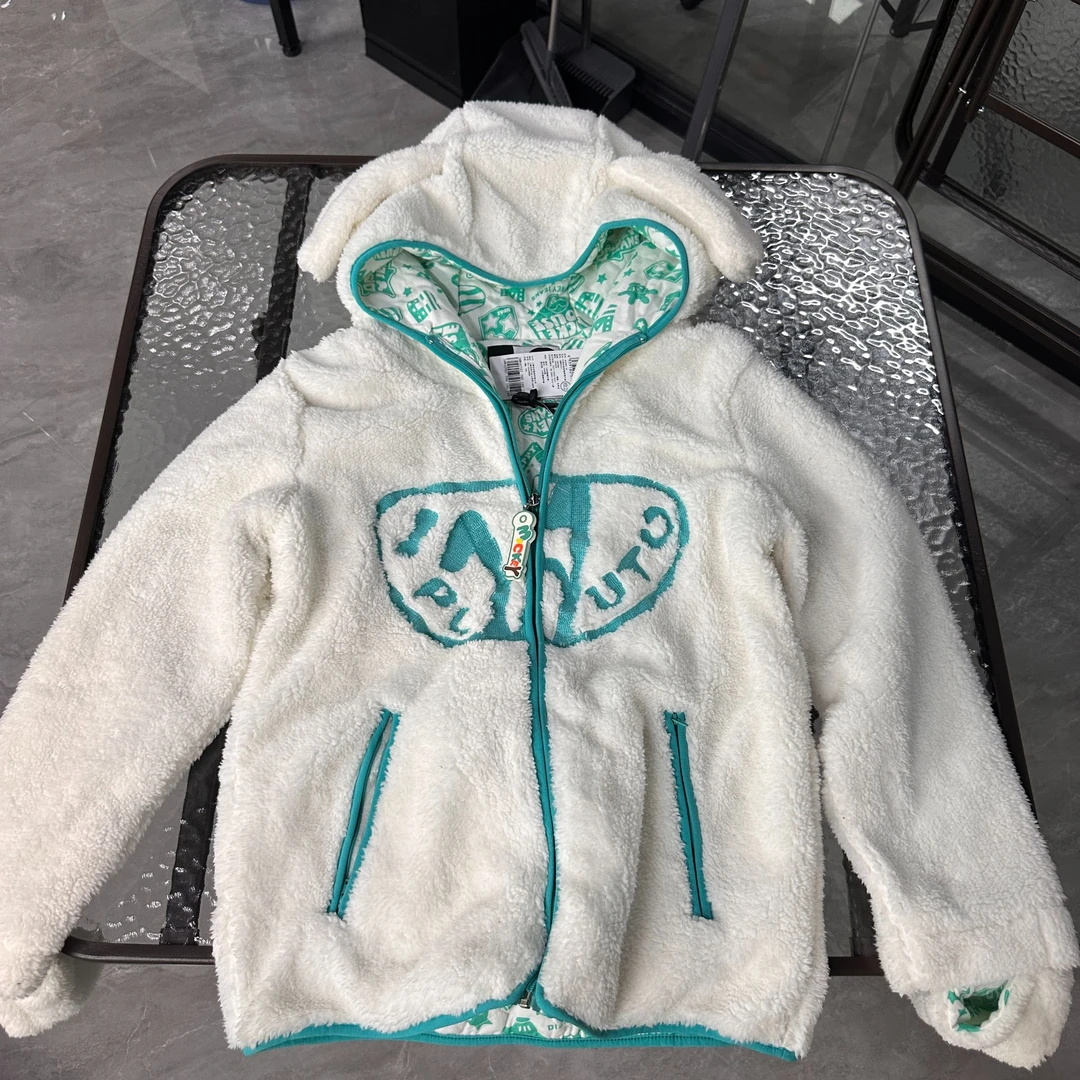 中长款洋气长袖冬季厚款大衣宽松型毛绒短外套连帽