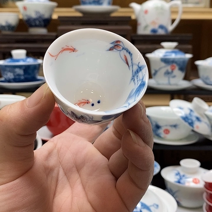 铜***，手绘微瑕荷花杯子