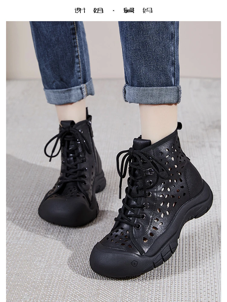 【谢姐专属】时尚百搭2025新款爆款休闲平底高帮系带马丁靴25366-1