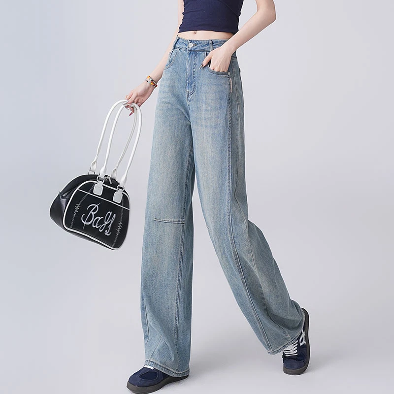 正品弯刀牛仔裤女2025春秋新款香蕉裤宽松休闲遮肉显瘦镰刀长裤子