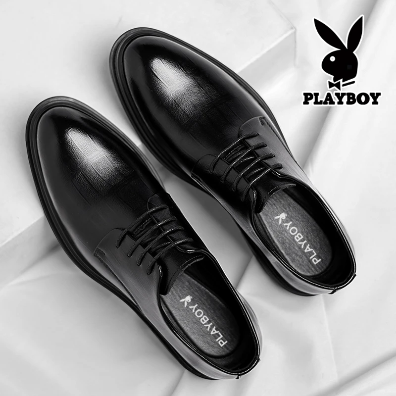 花花公子男鞋新款男士商务正装休闲皮鞋男隐形内增高鞋新郎结婚鞋
