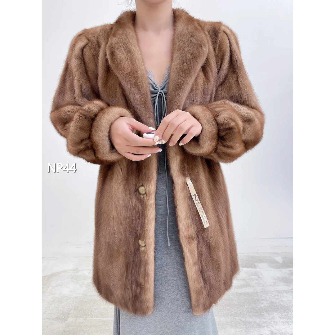 【NP44】M 蜜茶棕中长款全抽貂皮外套（肩42胸104衣77袖60）14044