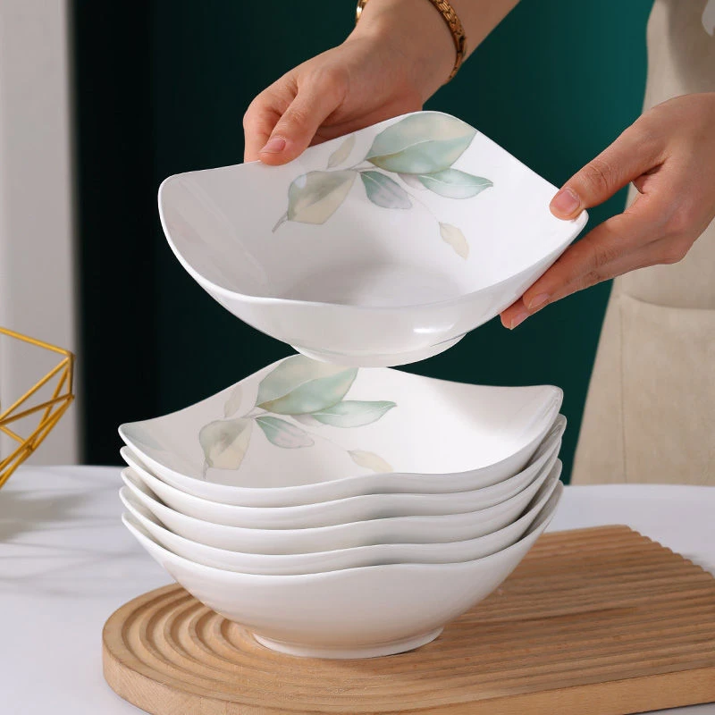 家用菜盘子北欧四角盘子ins创意翘角菜盘汤碗家用简约沙拉汤盘