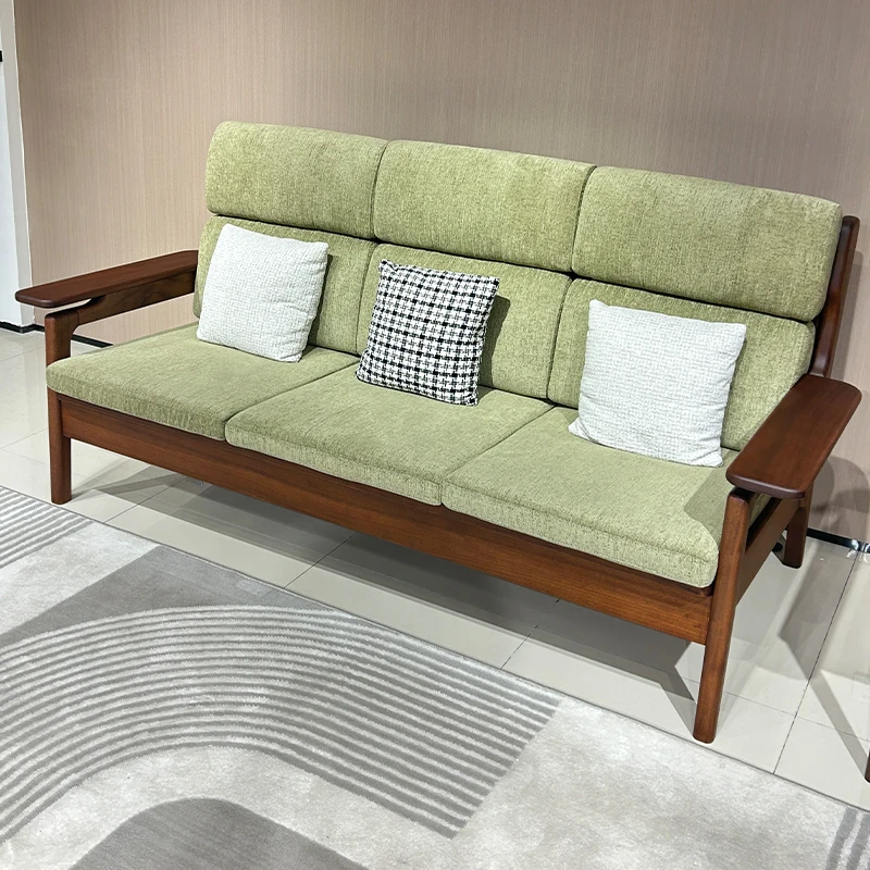 核桃木沙发现代简约全实木中小户型客厅家用布艺组合沙发可拆洗