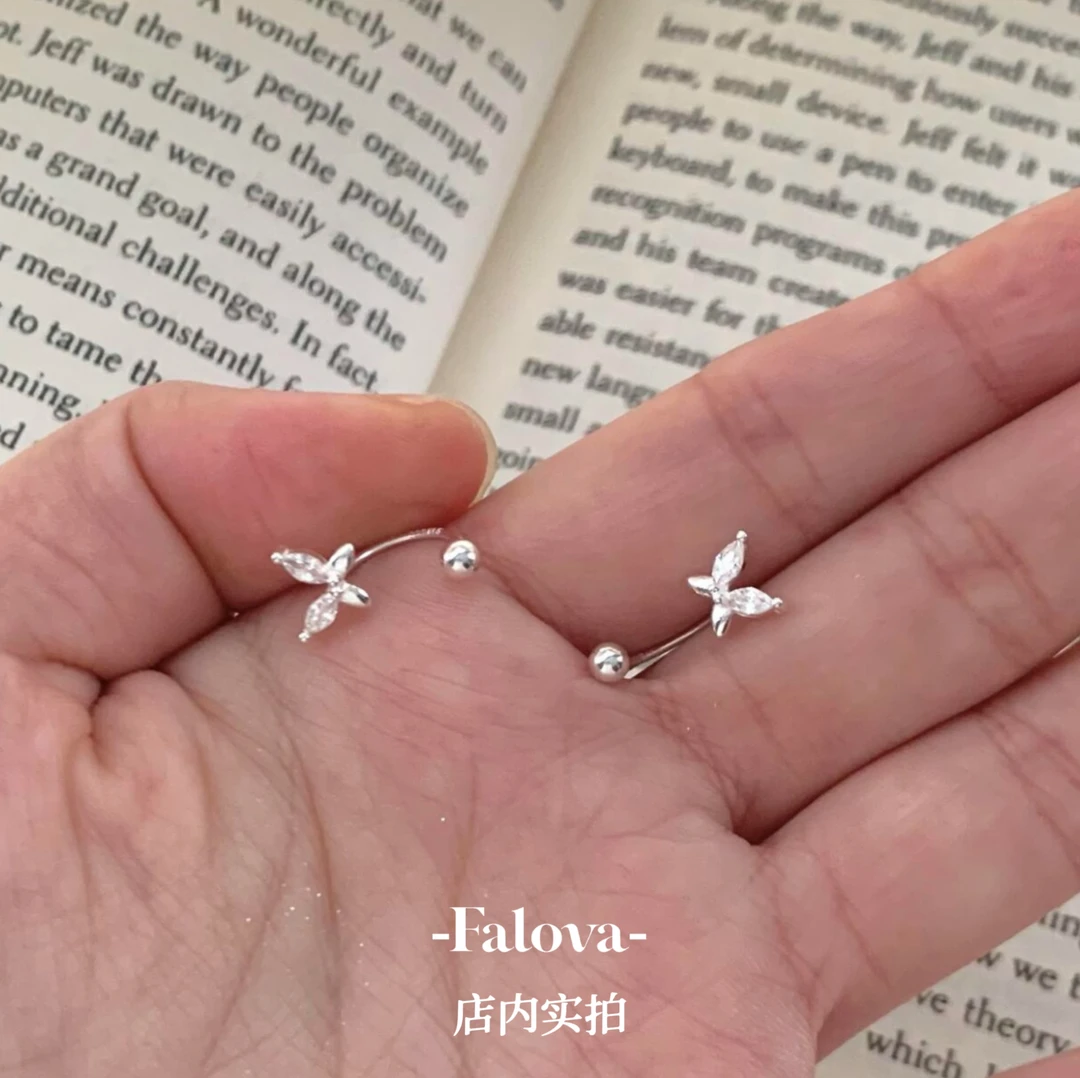 925银耳饰 小众蝴蝶耳骨钉螺丝小巧精致气质迷你简约防过敏养耳洞