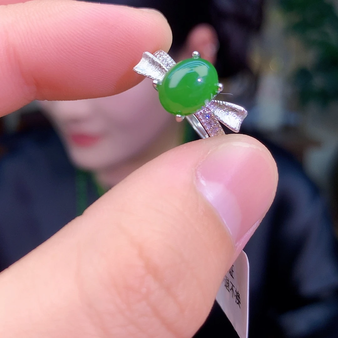 吊坠(不含链)银S925镶嵌和田玉（碧玉）戒指