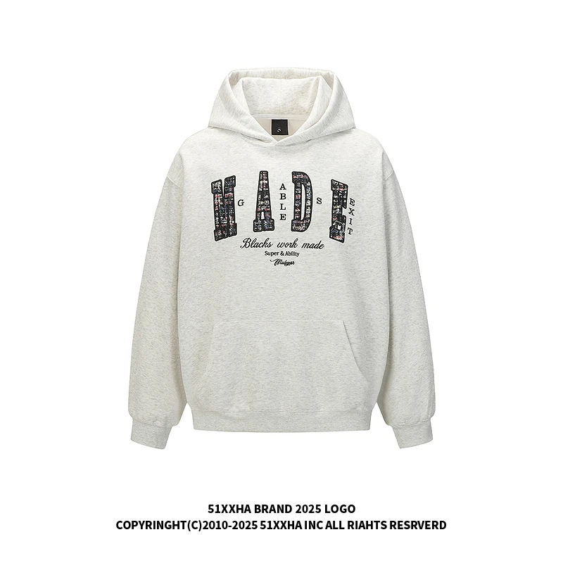 51嘻哈vintage字母刺绣连帽卫衣男潮牌美式高街宽松oversize外套