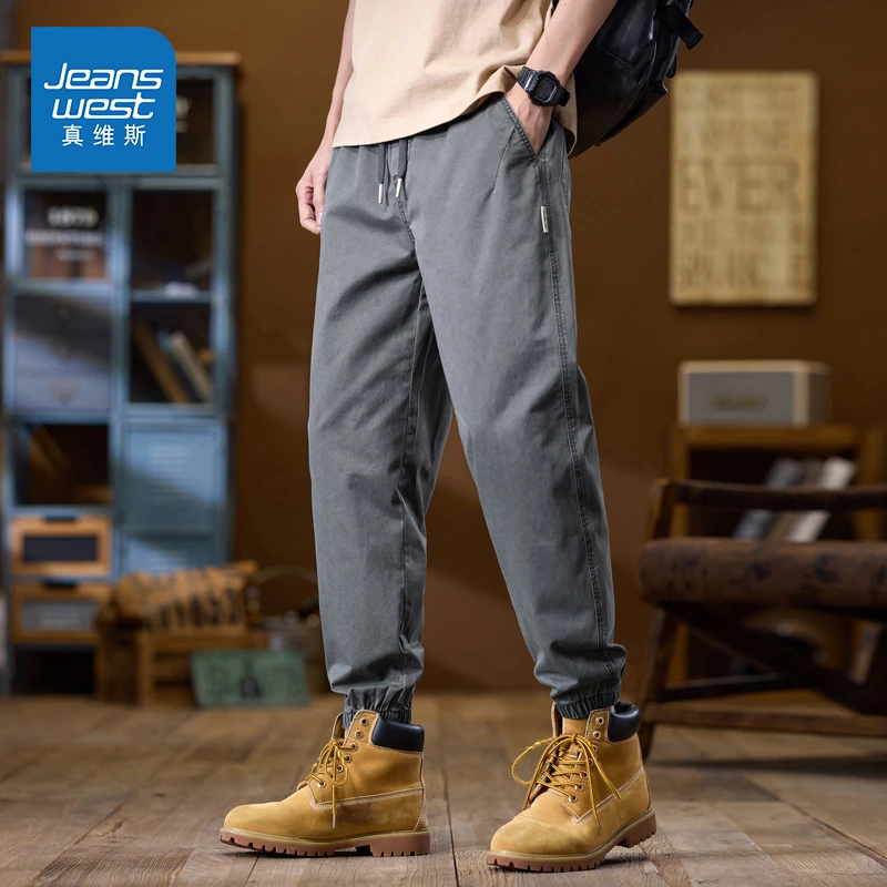 Jeanswest/真维斯纯棉工装休闲裤夏季男款宽松潮流百搭哈伦九分裤