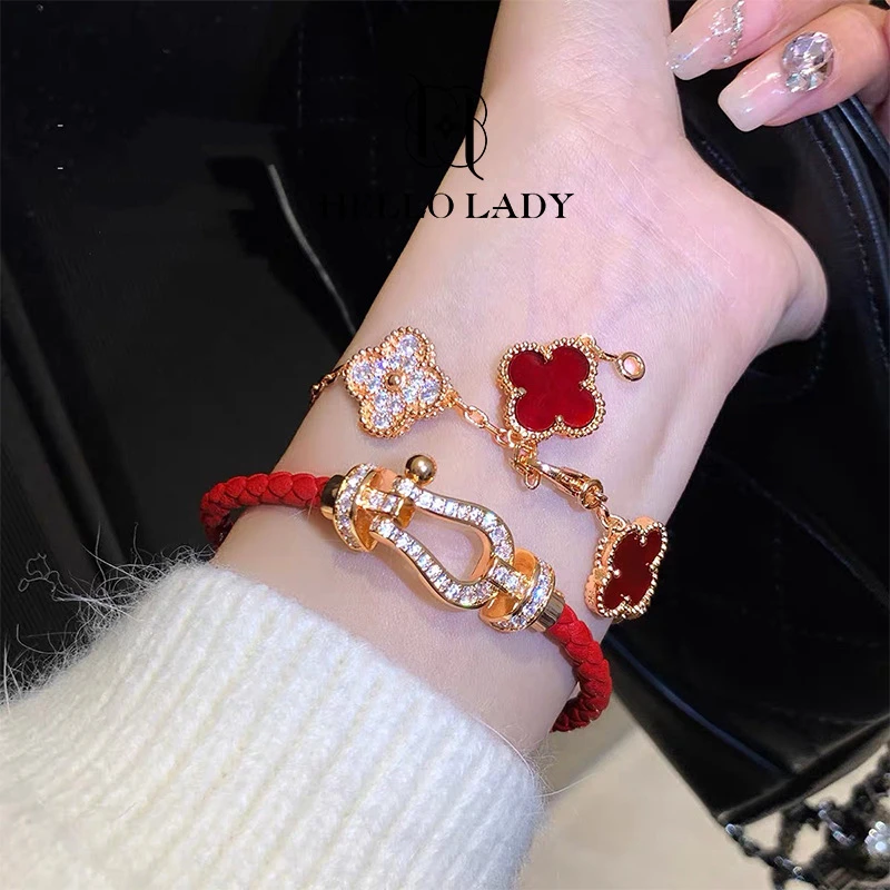 【V金版本】精工CNC 红绳马蹄手链1447皮绳版