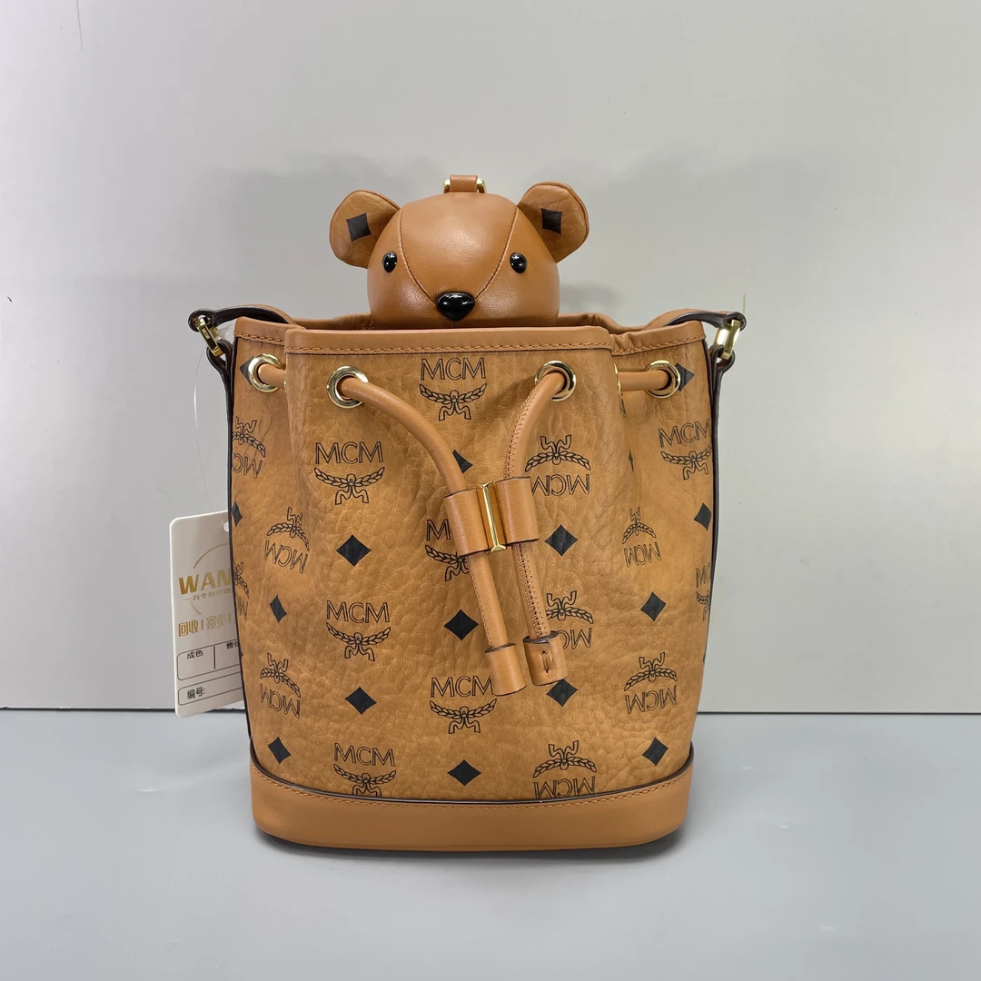95新 MCM 媚姐/mcm干邑色小熊水桶包17*20*11cmG052107