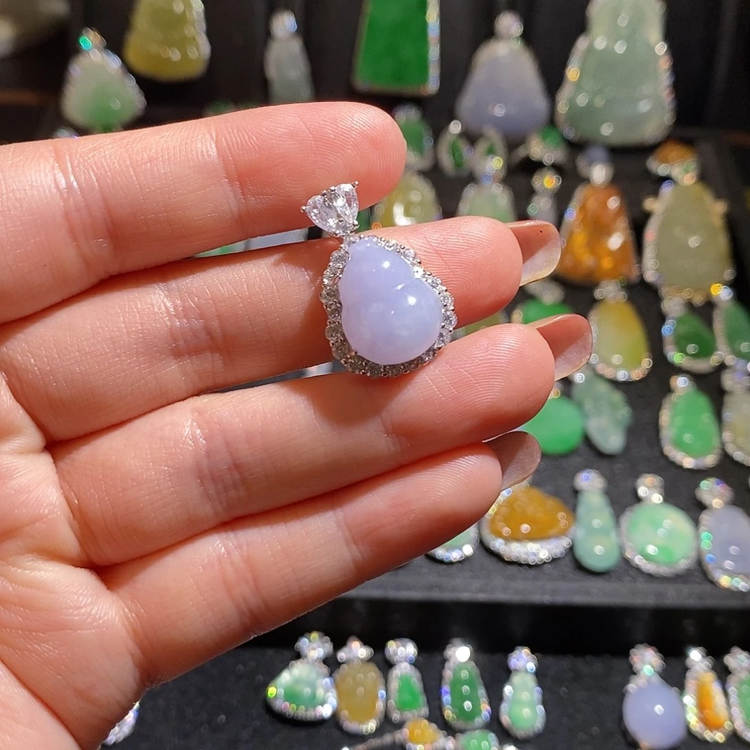 颈饰银S925镶嵌翡翠团**宝天然翡翠