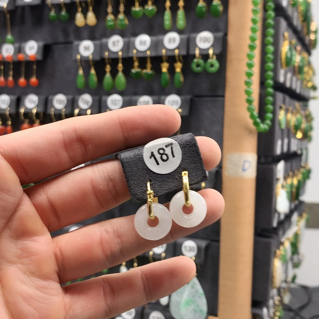 和田玉耳饰银S925镶嵌