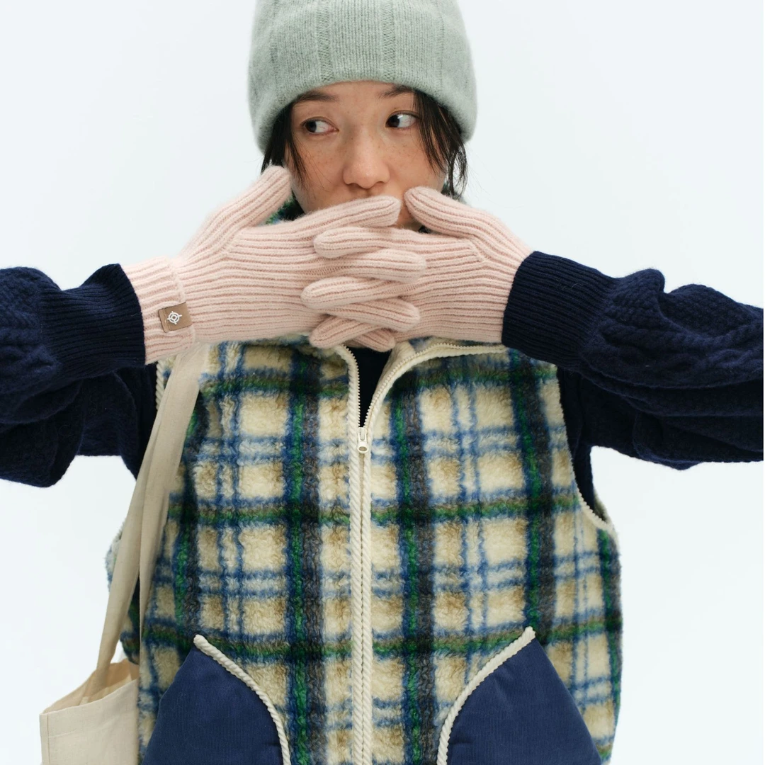 「白描工作间」"摩根山雪"北欧风仿羊羔毛蓝绿白格纹马甲叠穿上衣