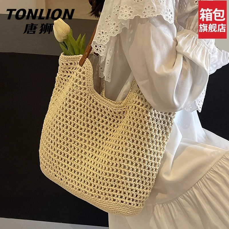 tonlion/唐狮单肩包女士大容量夏季编织手提包慵懒海边度假托特包
