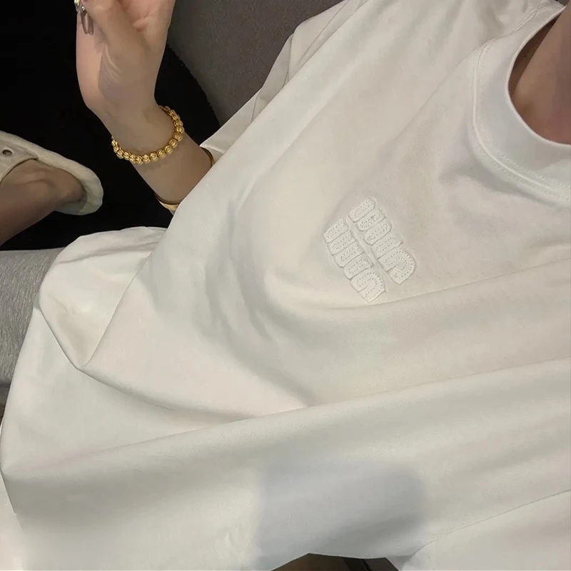 【字母T恤】纯色刺绣春夏时尚休闲运动T恤衫圆领宽松百搭上衣女长袖