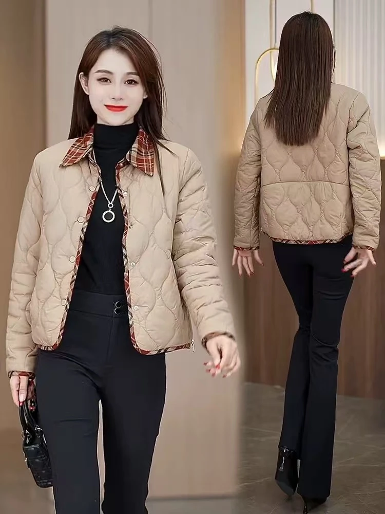 时尚加绒加厚棉服女2024冬季新款假两件拼接棉衣外套休闲保暖棉袄