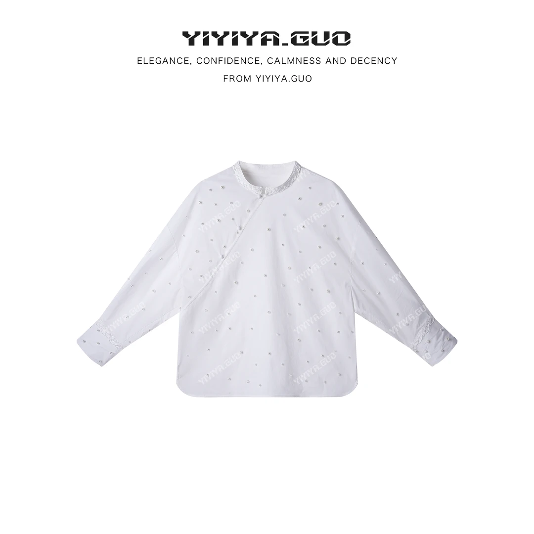 yiyiya.Guo艺艺吖【闪耀珍珠】冬季新款烫钻长袖时尚衬衫090277SS52