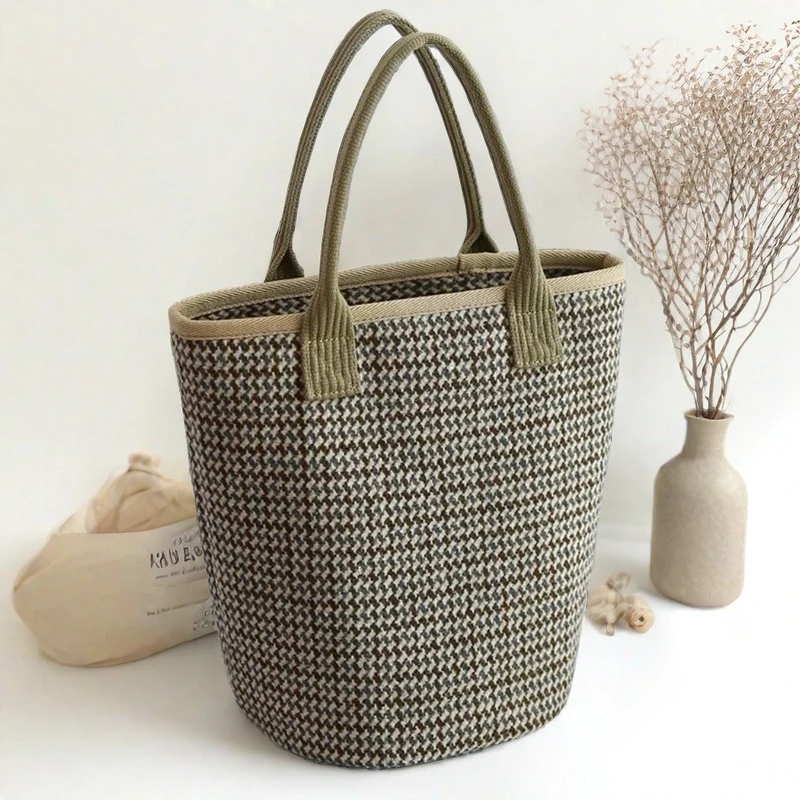 文艺编织包包手提包新款水桶上班手提袋外出拎包便当高颜值通勤包