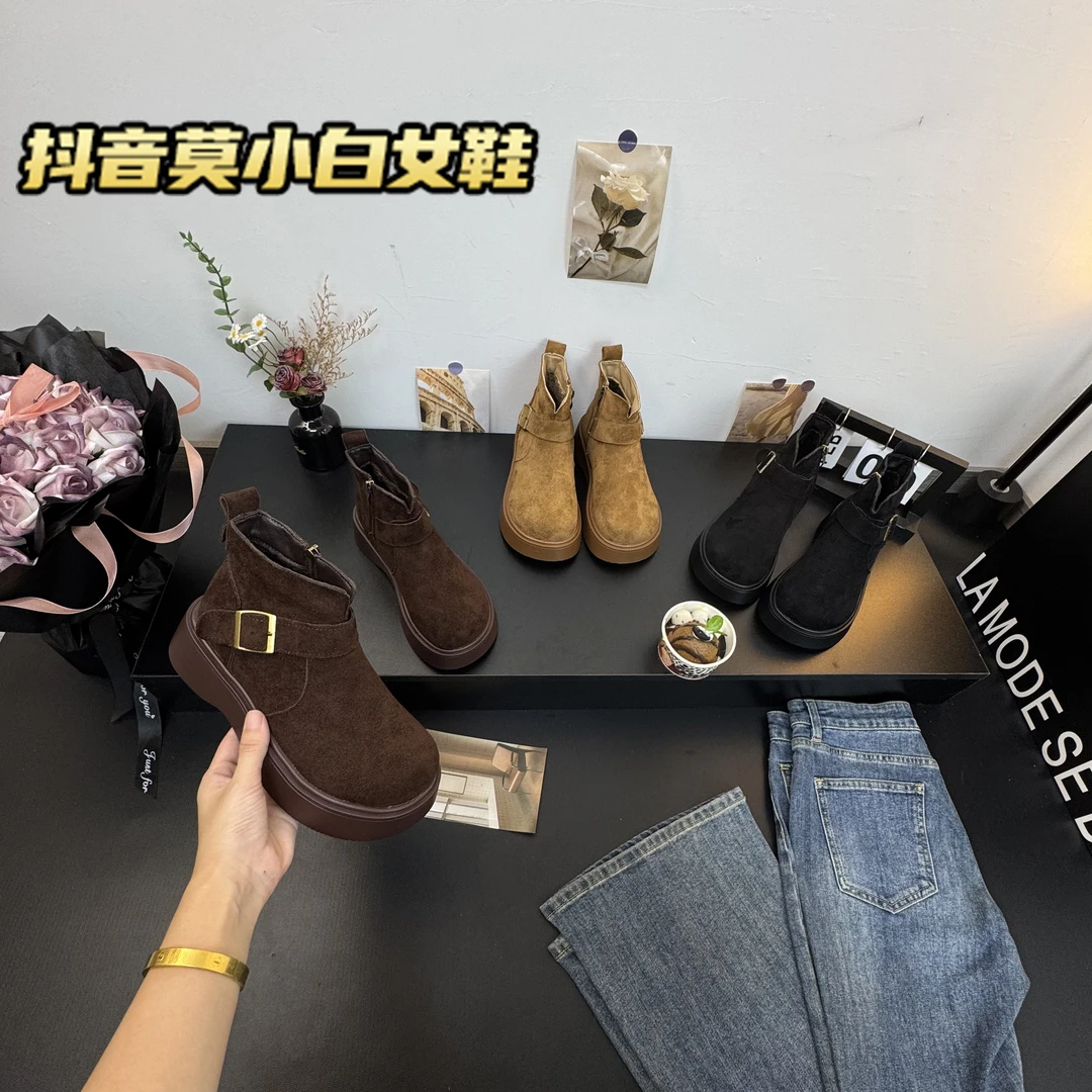 【莫小白】秋冬2025新款百搭短靴复古软皮厚底加绒休闲时尚防滑鞋