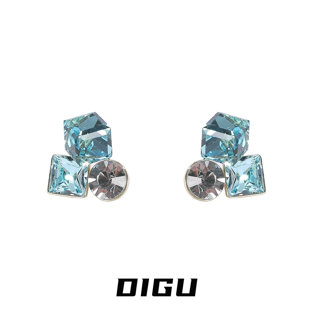 嘀咕家 铜合金合成锆石耳饰 夏季水晶耳钉立体几何耳环独特耳饰