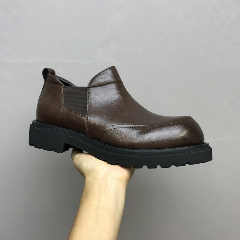 潮流真皮男鞋春秋新款透气百搭男士皮鞋头层牛皮短筒厚底马丁靴子