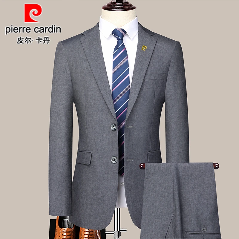 皮尔卡丹西服套装男两件套商务休闲西装男正装职业装新郎伴郎礼服