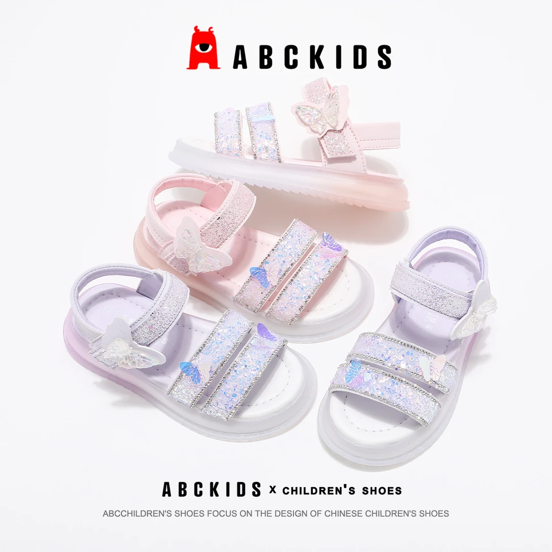 国潮AbckidsAbckids休闲新款沙滩鞋女孩流防滑潮流蝴蝶大童软底