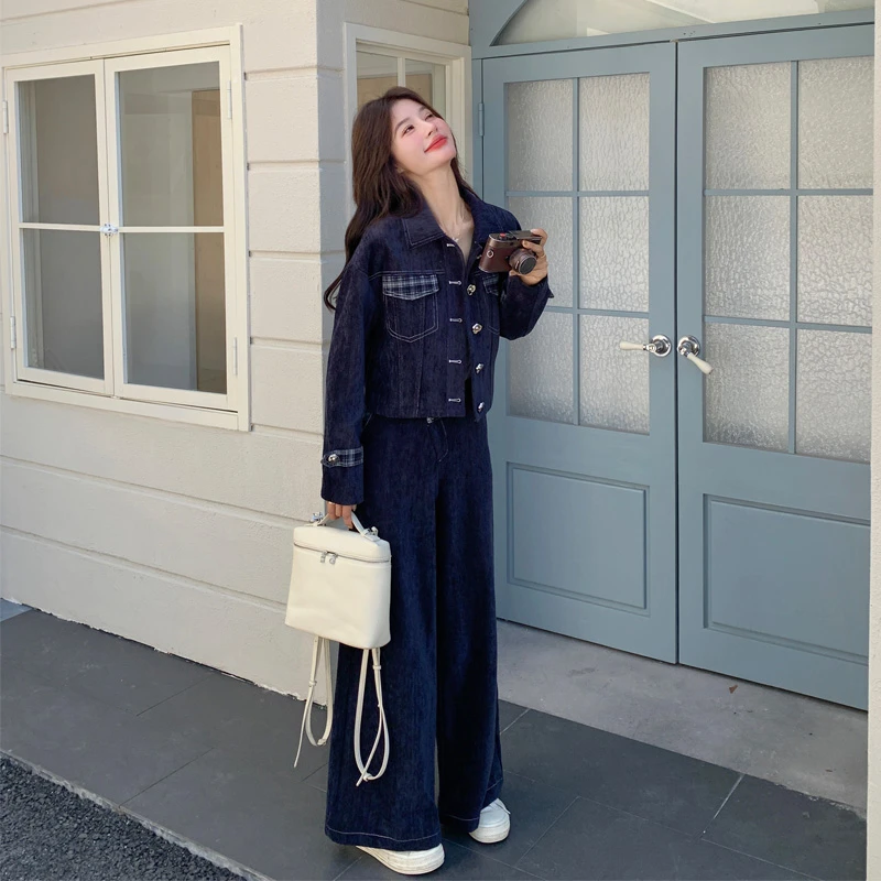 复古港风松弛感套装裤2025秋冬新款小众显瘦ins风工装风两件套潮