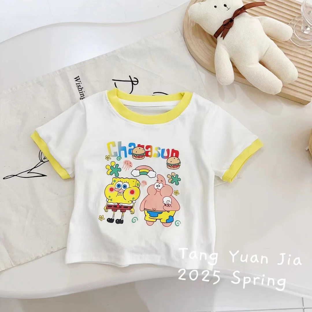 汤圆家童装2025夏季新款甜美立体卡通印花拼色中性T恤 YA-1181