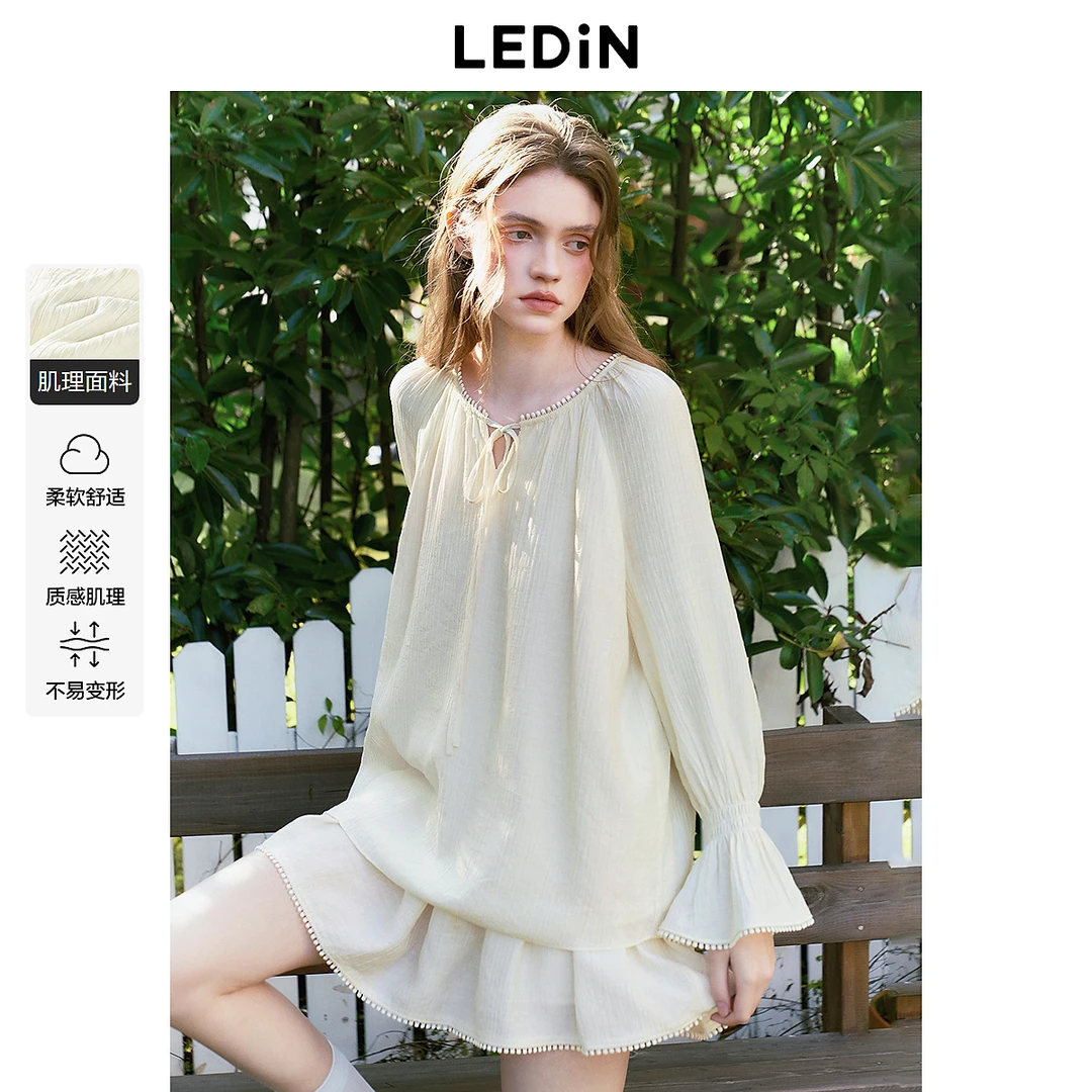 乐町枫叶绉雪纺衫2025春季新款宽松版型百搭上衣A版百搭系带衬衫