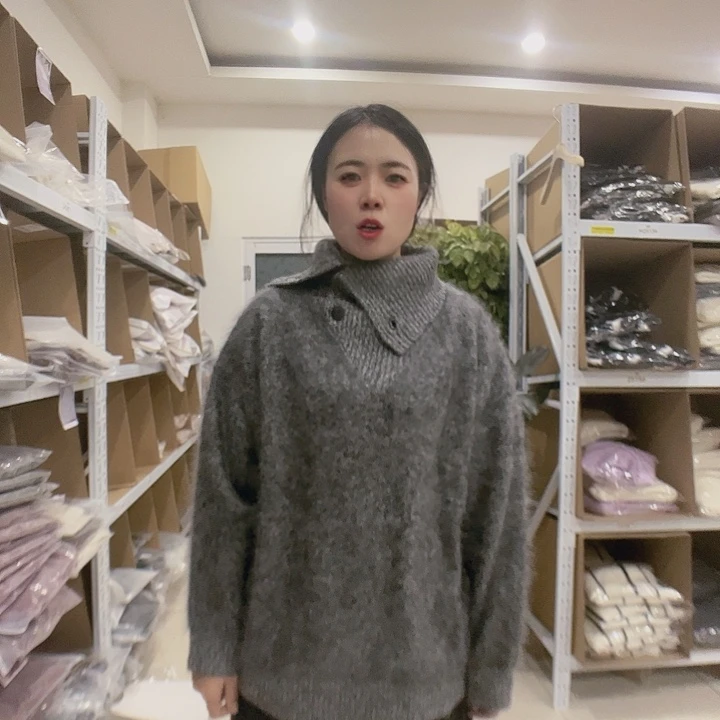 灰色拉绒设计师款纯山羊绒均码