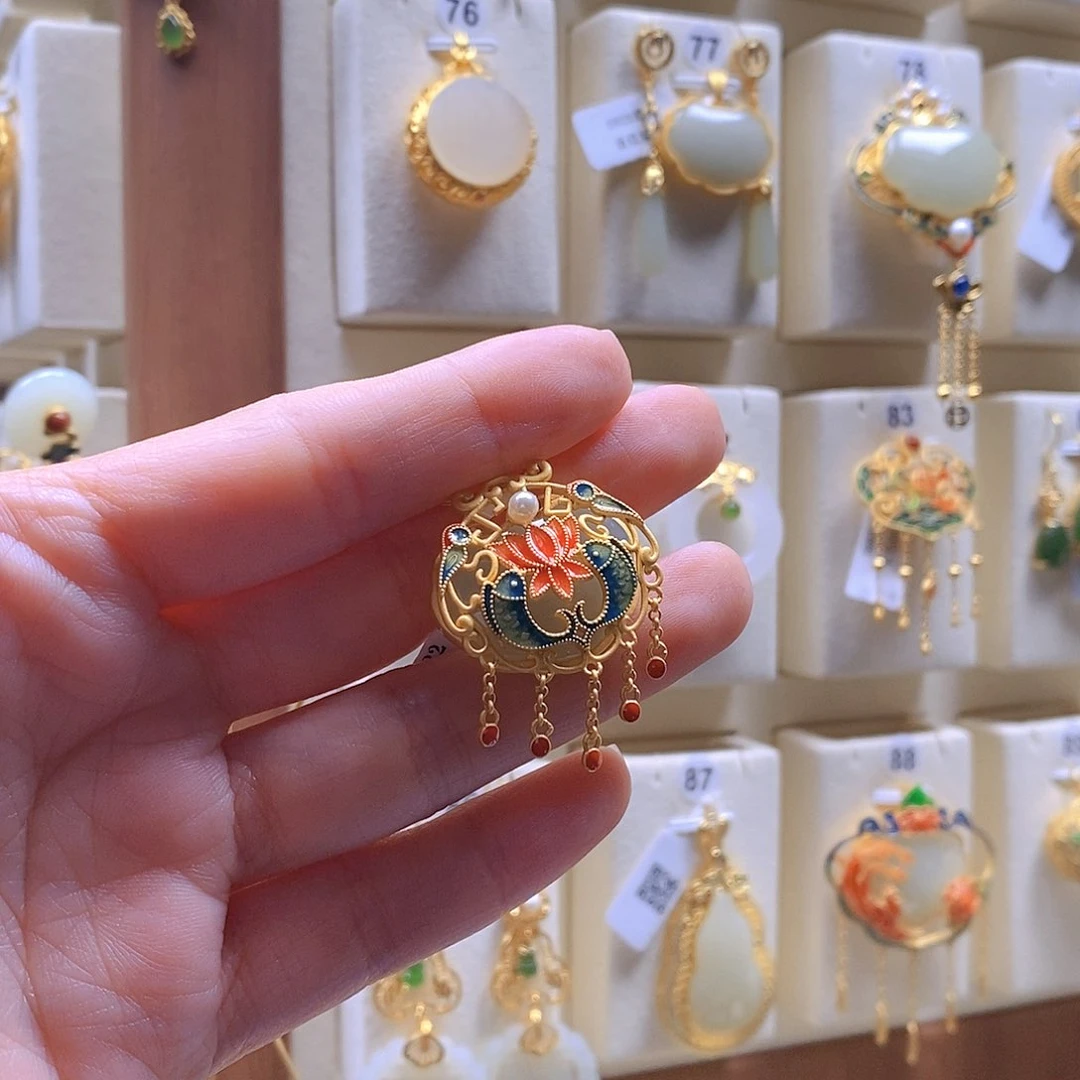 和田玉颈饰银S925镶嵌