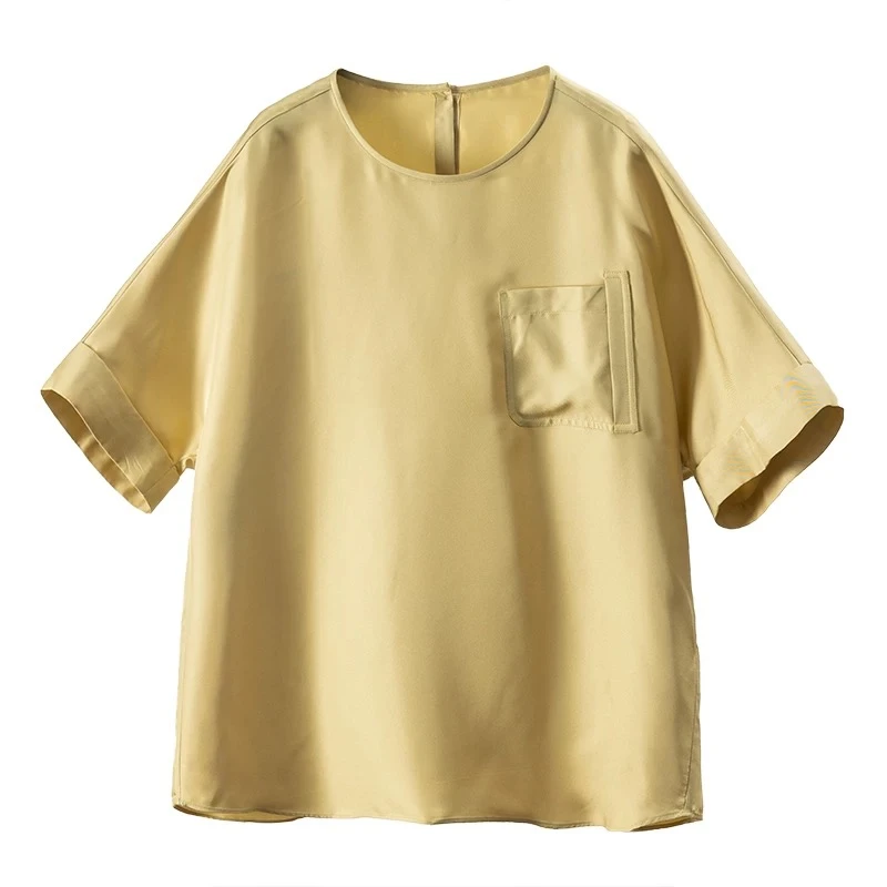 CHEN HENG 太阳 100%桑蚕丝重磅圆领宽松短款百搭上衣T恤衫2616