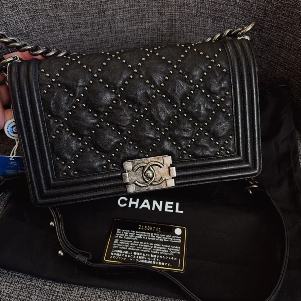 99新 Chanel/香奈儿 Chanel leboy山羊皮黑银 做旧复古21开