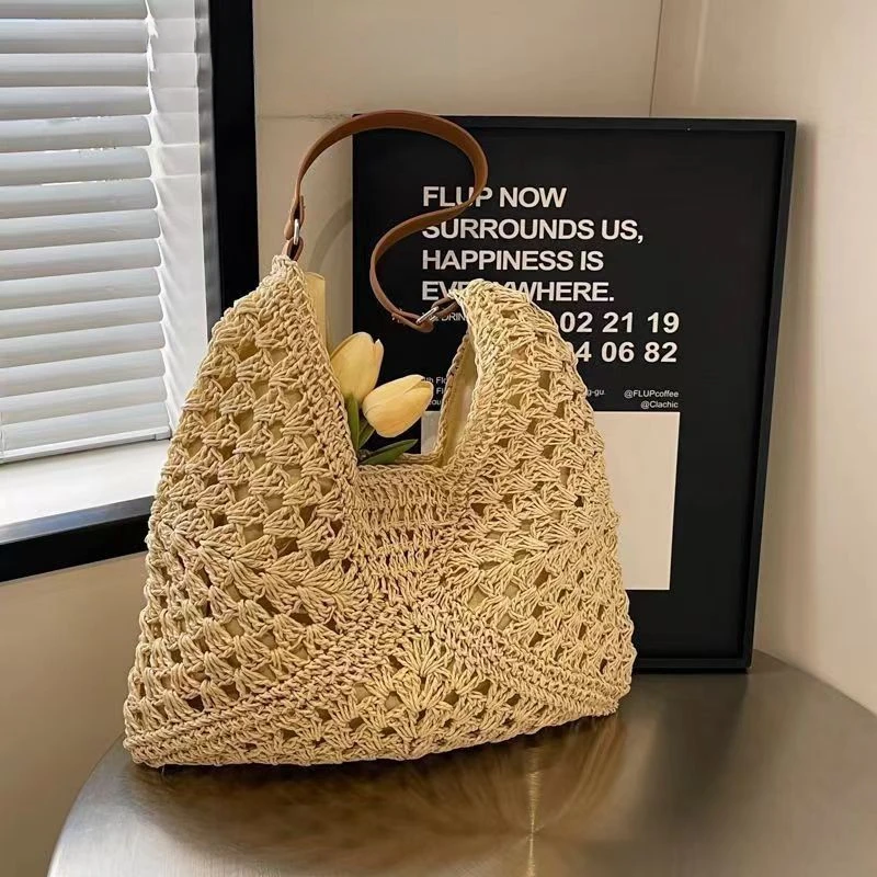 2025新款托特镂空编制沙滩草编包包腋下包大容量夏天沙滩托特