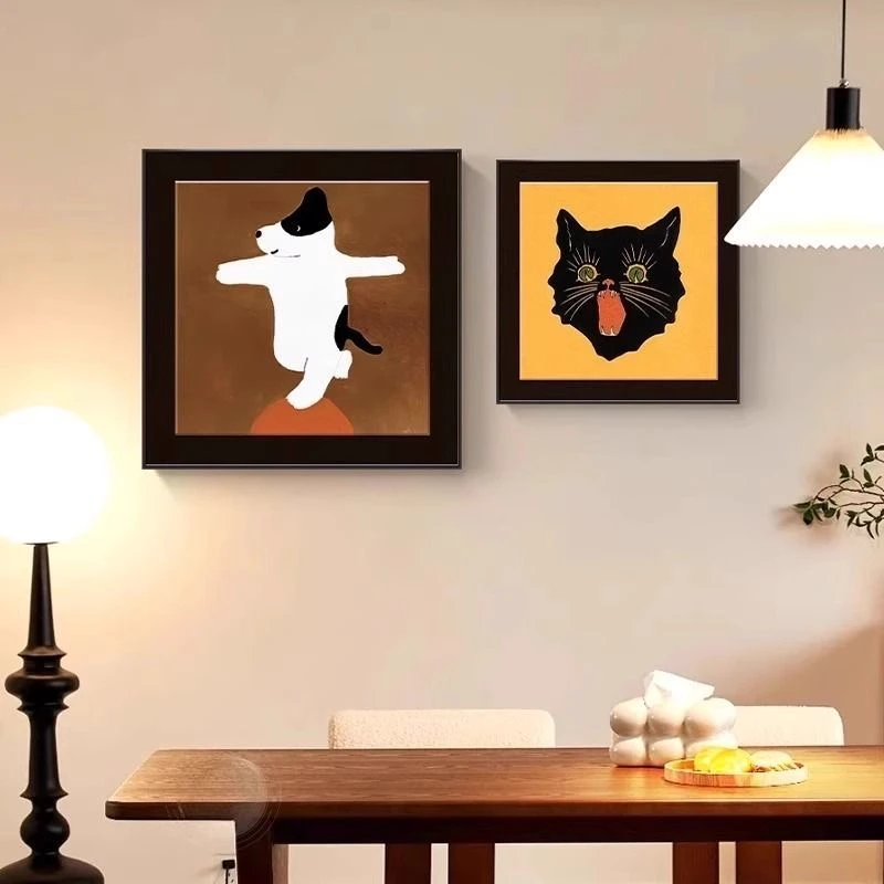 【可爱猫咪】风卡通动物装饰画复古高级感组合适用于客厅卧室餐厅