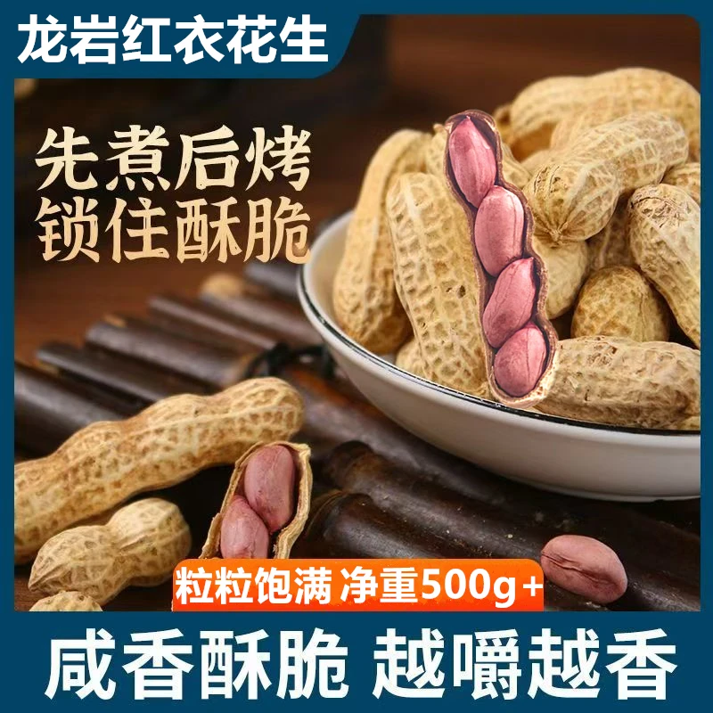新货【净重500克+】龙岩特产湿烤红衣花生咸香酥脆下酒美味解馋零食