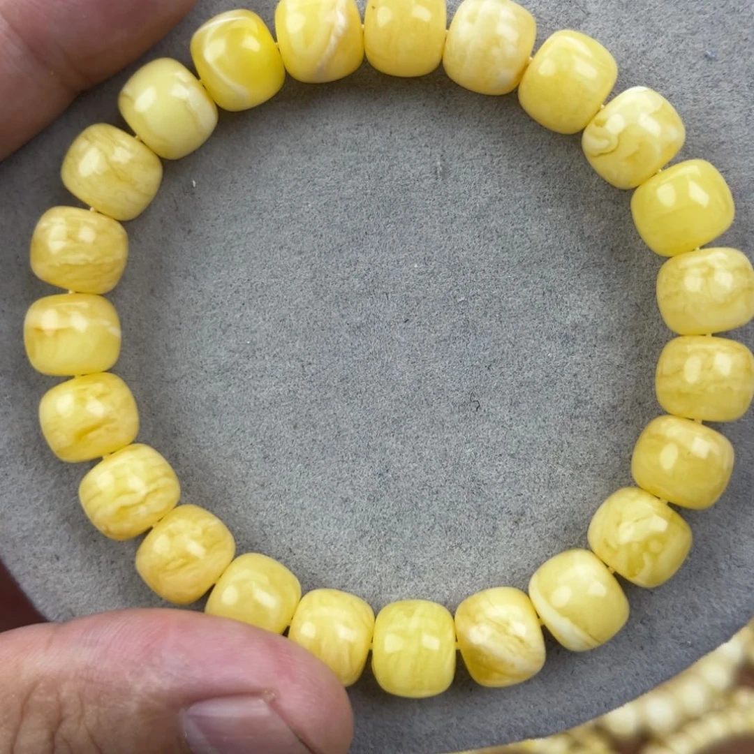 未镶嵌蜜蜡手串纯天然俄料白花虎皮10.6，腕口18+