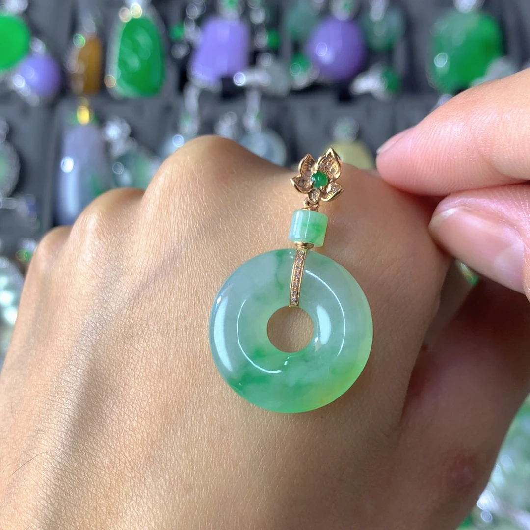 翡翠18K金镶嵌吊坠(不含链)