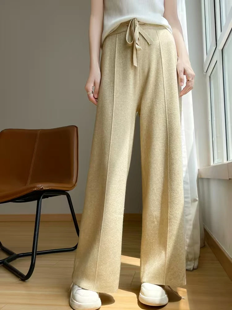 高奢~薄款保暖针织微弹春季秋冬休闲裤直筒裤冬季显瘦时尚