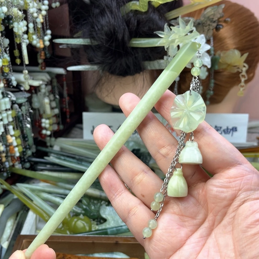蛇纹石玉发饰未镶嵌默认微瑕岫玉发簪