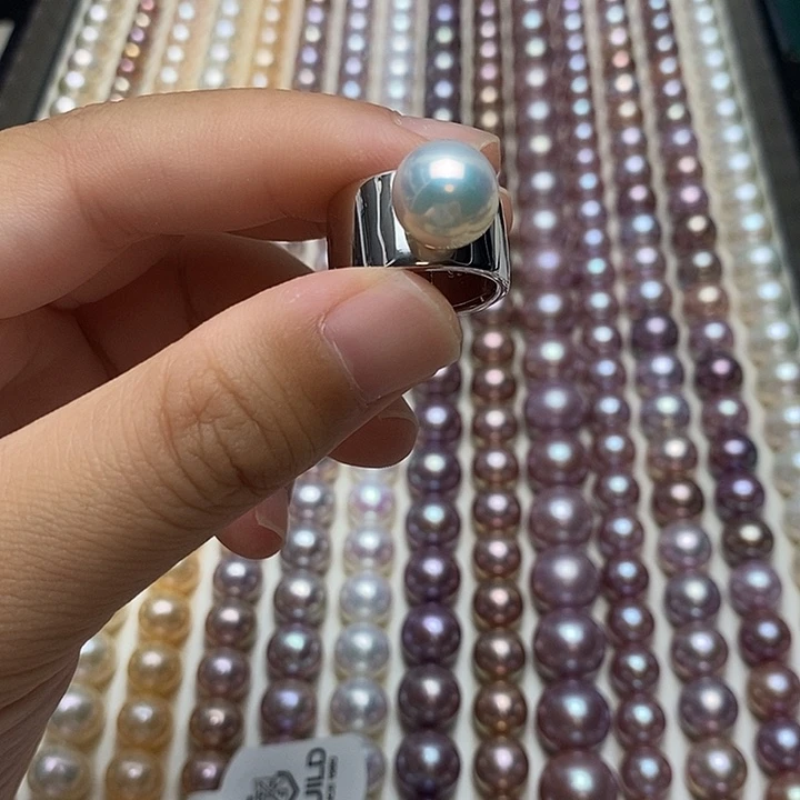 h***y戒指银S925镶嵌淡水珍珠