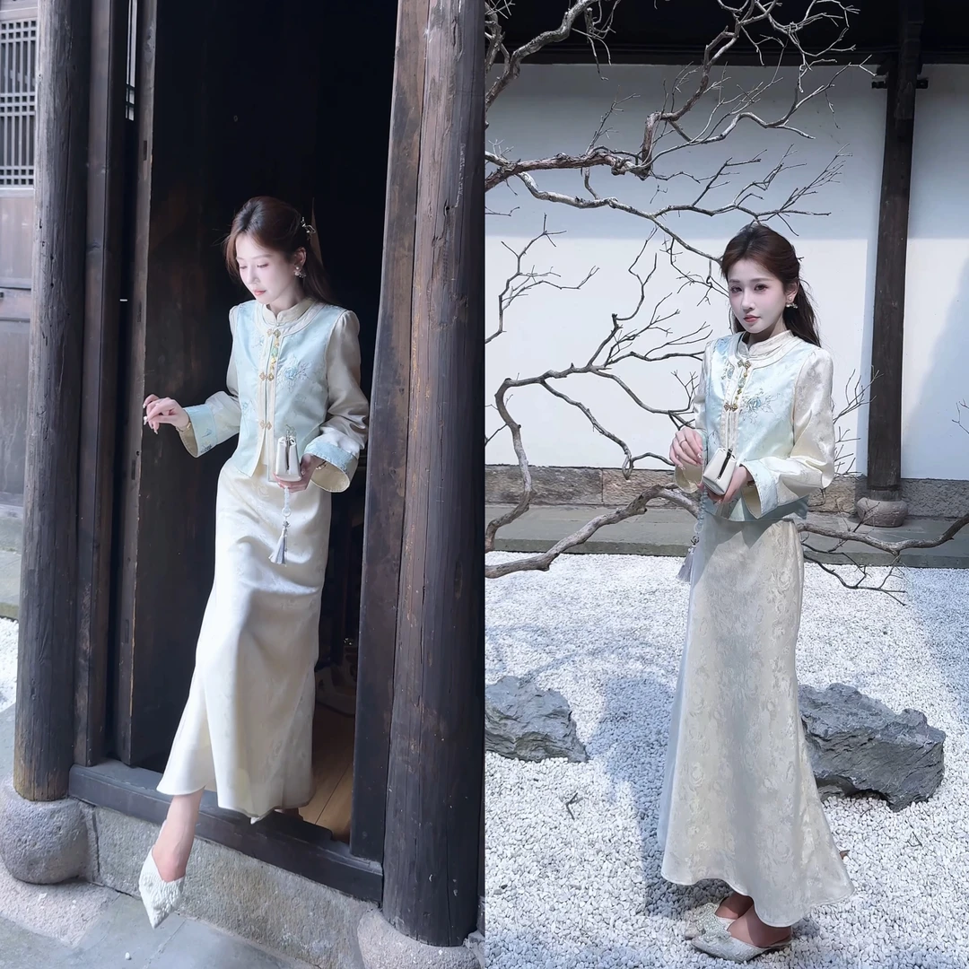 【婷婷】《梦江南》温婉旗袍绣花马甲套装 TT2SQTY2167