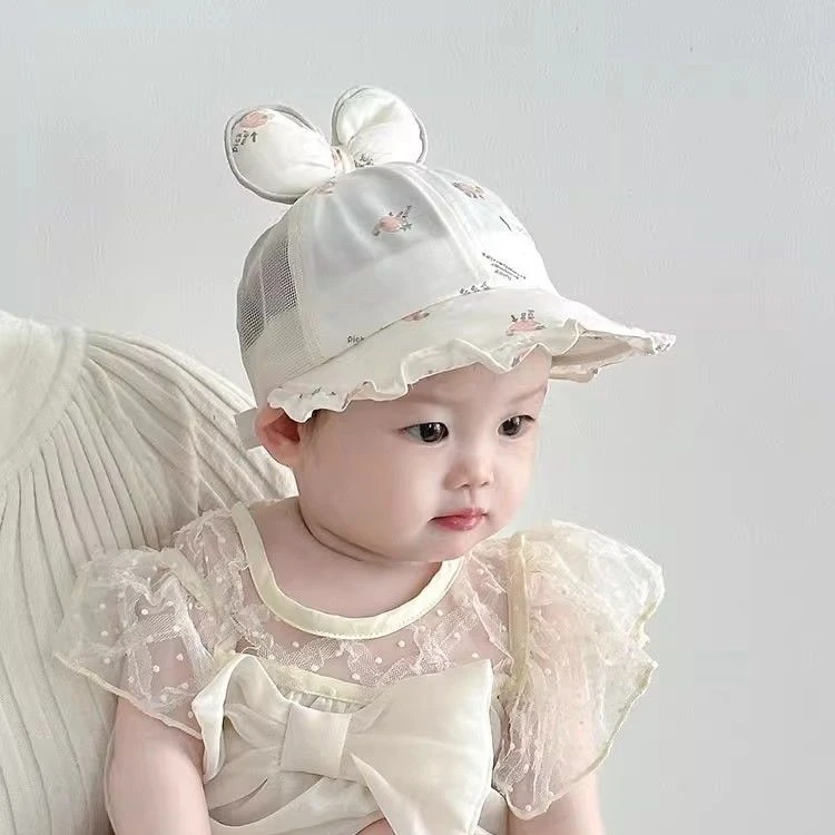 婴儿帽子夏季薄款防晒女宝宝渔夫帽大檐夏天女童婴幼儿透气遮阳帽