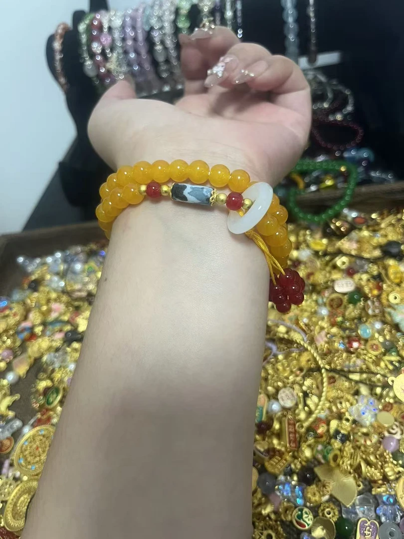合金琉璃手链 绕指柔文玩礼物合金黄色气质
