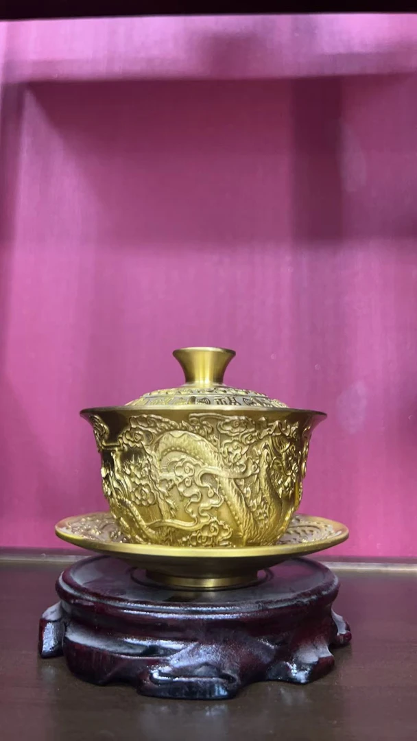 黄铜三财盖碗摆件名额 卡(绯 现 货）到 货 为 卡 片