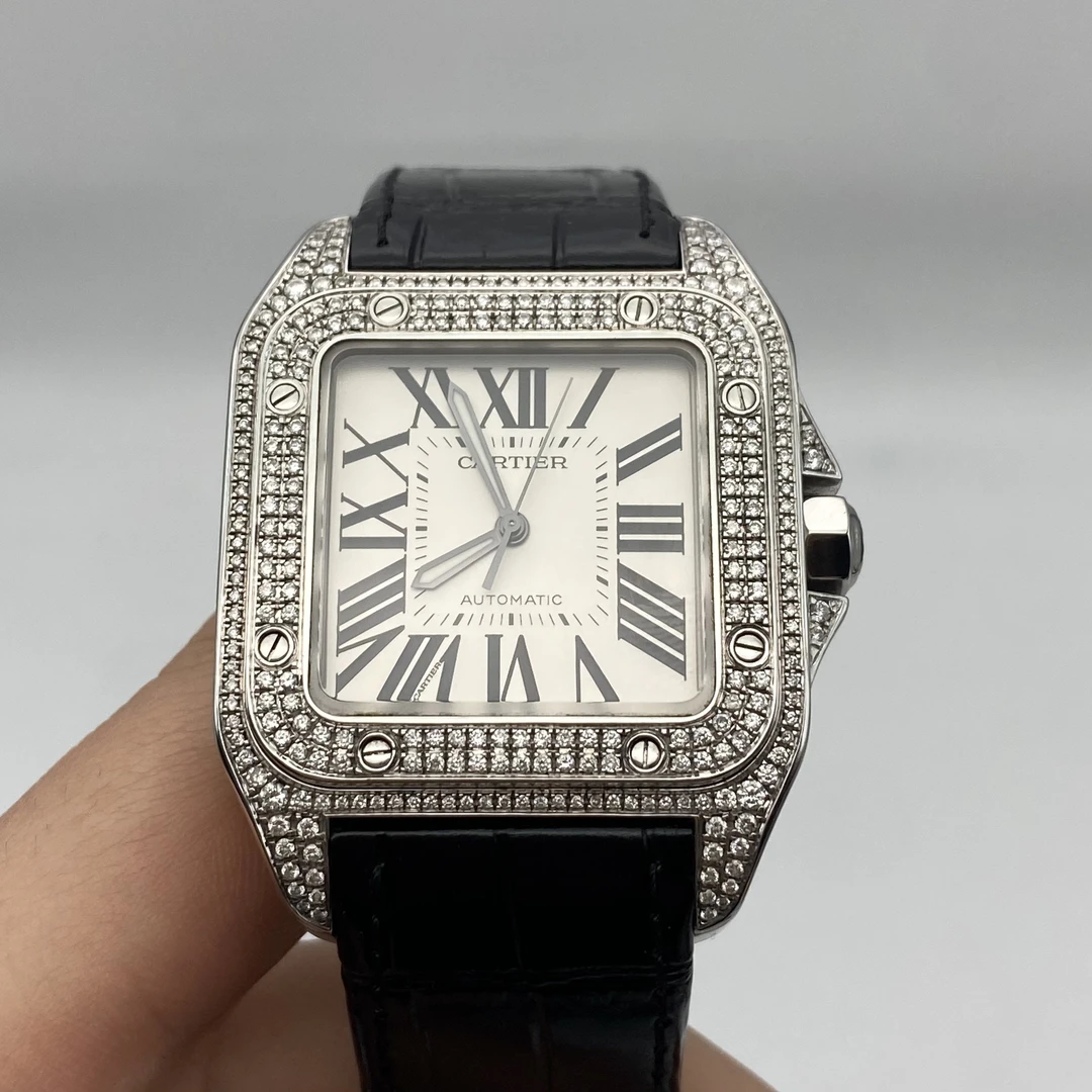 95新 Cartier/卡地亚 卡地亚 山度士系列 表径：51x41mm 后镶钻