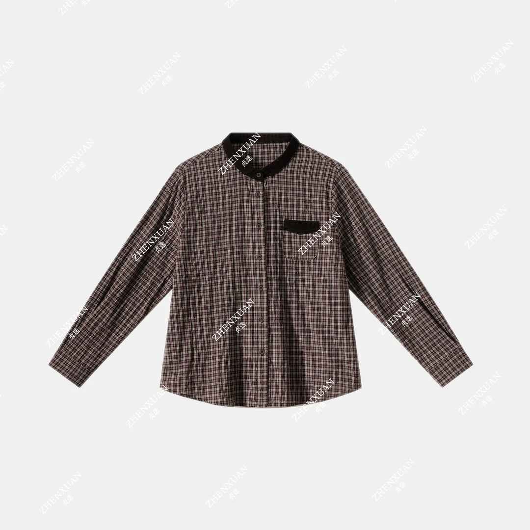 D200-春秋长袖常规文艺风格子衬衫经典复古运动风